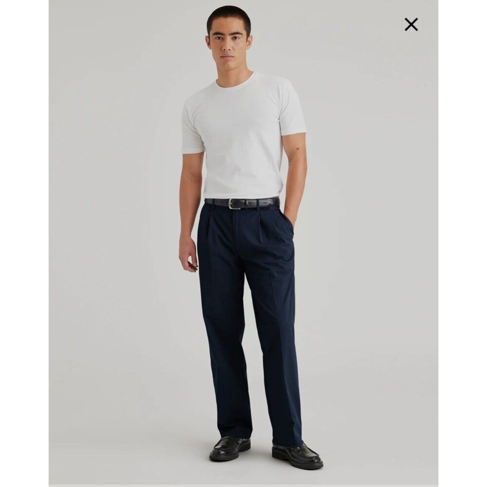 Dockers Mens Pants Classic Fit Black Chino Pleat Casual Comfort Dressy